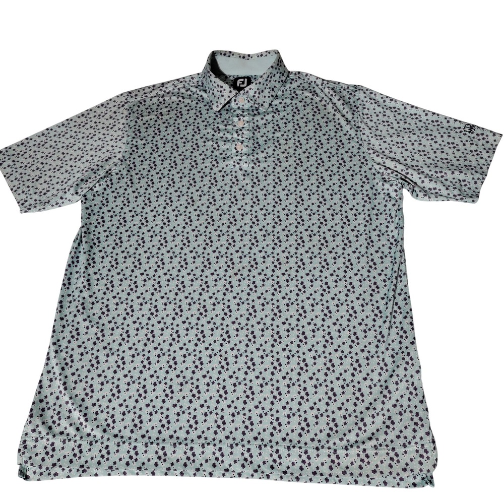 FootJoy Men Floral Golf Polo Shirt Blue Purple Sz L Prestwick Stretch -Imperfect